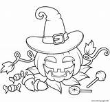 Halloween Coloring Witch Lantern Pages Hat Jack Candies Printable sketch template