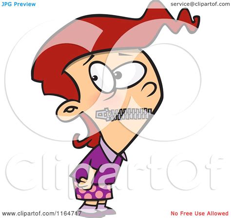 Cartoon Of A Girl With Her Mouth Zipped Shut Royalty