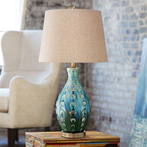 lighting mid century modern table lamps set   ceramic teal