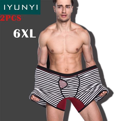 Iyunyi 2pcs Lot Plus 6xl Fashion Male Underwear Striped Boxer Shorts