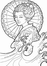 Drawings Geisha Japanese Adult Coloring Pages Line Choose Board sketch template