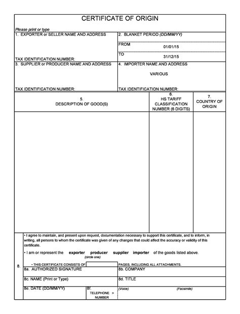 printable manufacturer  certificate  origin template