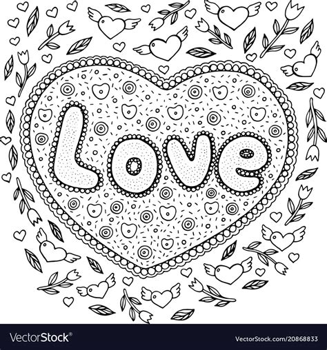 coloring page  adults  mandala  love vector image