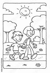 Park Coloring Walking Boy Girl Comp Contents Similar Search Pic sketch template