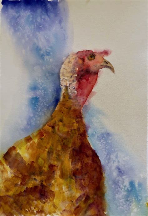 Julia Taylor Ayam Rooster Blue And Black Watercolour On Paper