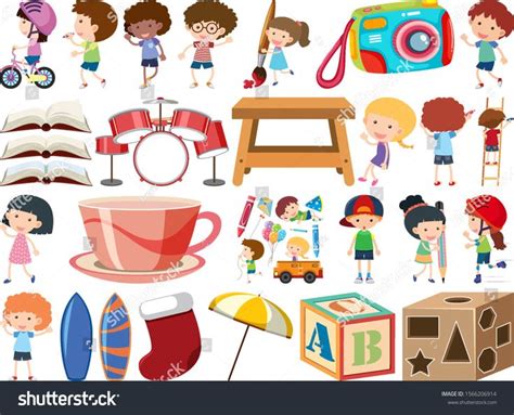 set  isolated objects theme kids  school items illustration ad