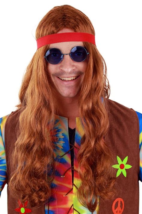hippy pruik bruin lang hoofdband rood heren kopen  feestinjebeestnl
