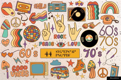 groovy retro clipart svg png eps  happywatercolorshop thehungryjpeg