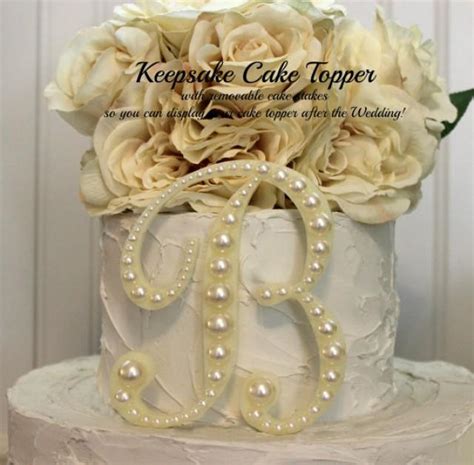 Pearl Keepsake Monogram Wedding Cake Topper Decorated With Pearls In