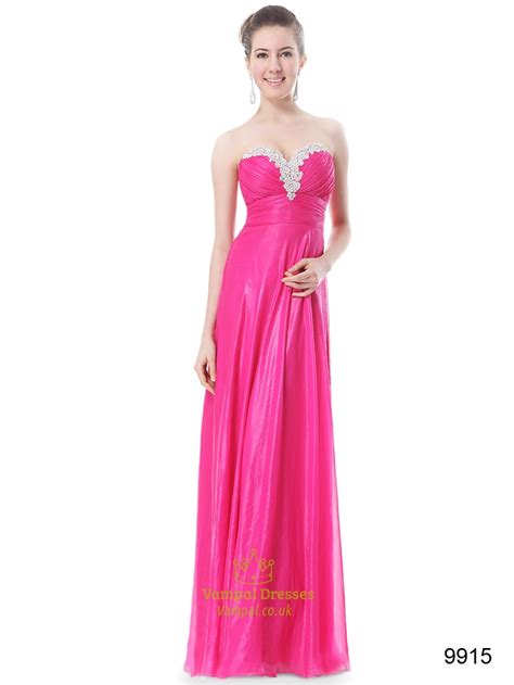 Hot Pink Long Chiffon Sweetheart Bridesmaid Dress 2017