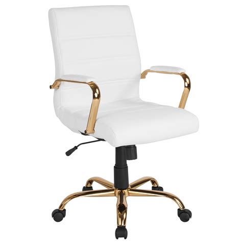flash furniture mid  white leathersoft executive swivel office chair  gold frame