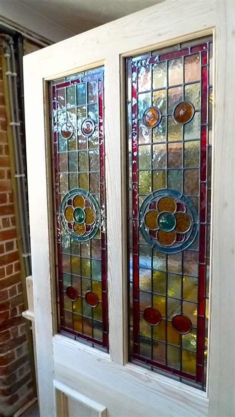 A Beautiful Victorian Style 2 Panel Stained Glass Front Door Stained