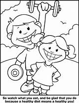 Coloring Healthy Pages Sheet Kids Diet Weightlifting sketch template
