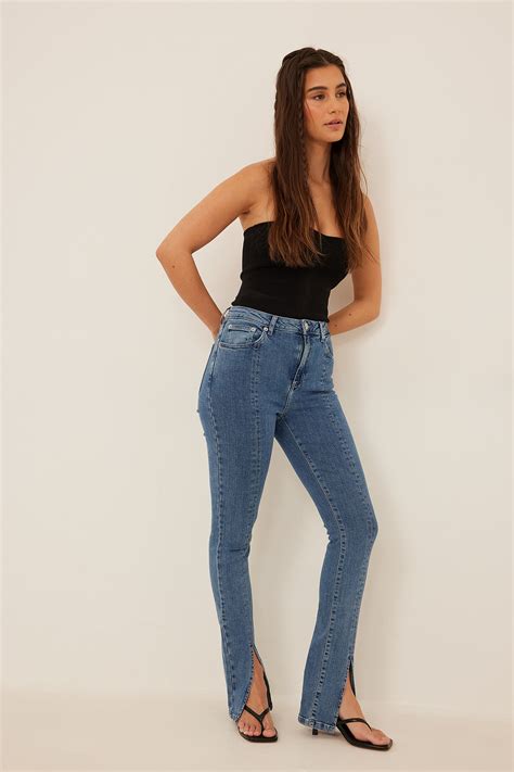 Front Slit Skinny Jeans Blue Na