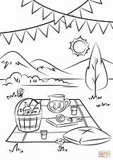 Picnic Coloring Drawing Scene Pages Scenery Printable Drawings Draw Family sketch template