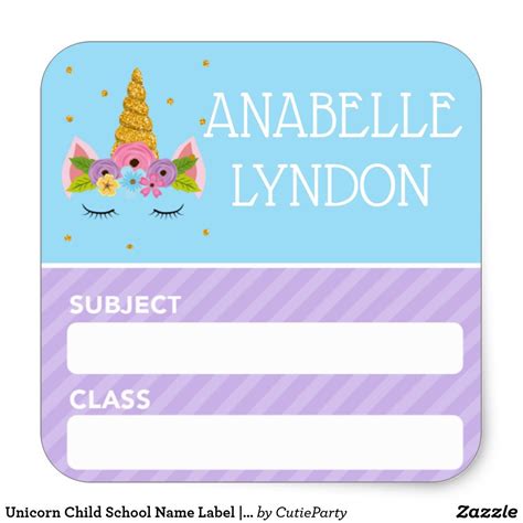 unicorn child school  label editable color zazzlecom school