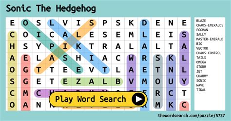 sonic  hedgehog word search