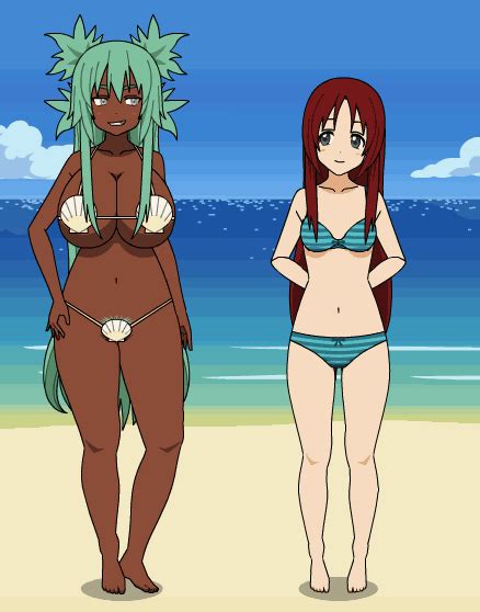 rule 34 2girls animated animated beach bikini breast expansion dark skin female green hair