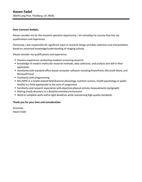 research specialist cover letter velvet jobs