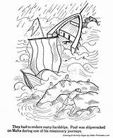 Paul Coloring Pages Bible Shipwrecked Apostle Printables Shipwreck Kids Silas Pauls Testament School Sunday Apostles Prison Malta Crafts Story Old sketch template