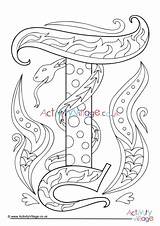 Colouring Illuminated Letter Pages Village Activity Explore sketch template