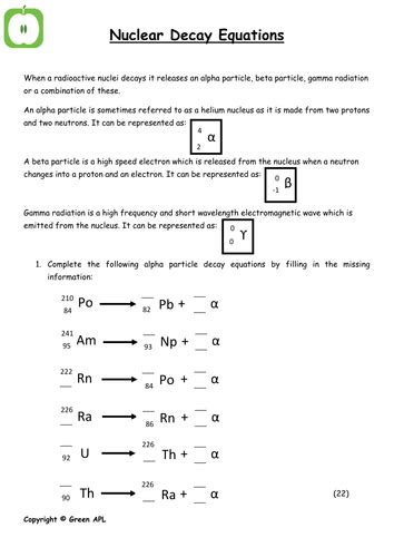 nuclear decay equations  greenapl teaching resources tes