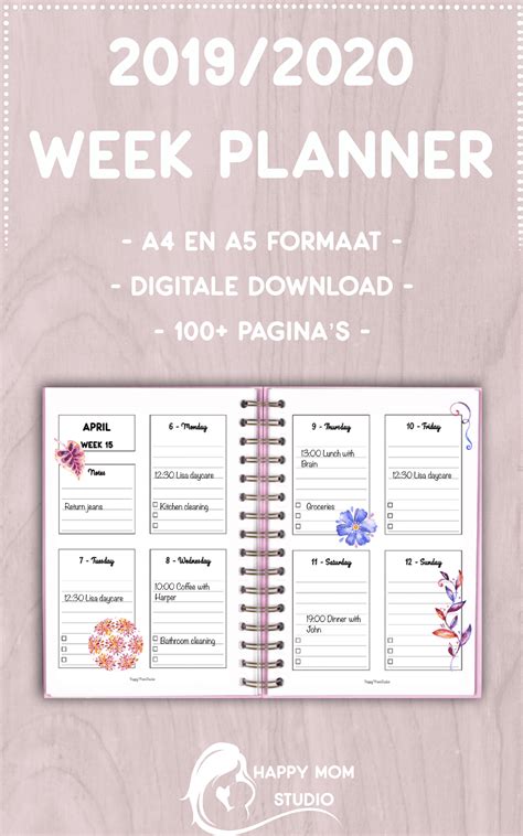 afdrukbare blok planner printable agenda   organizer week op  paginas