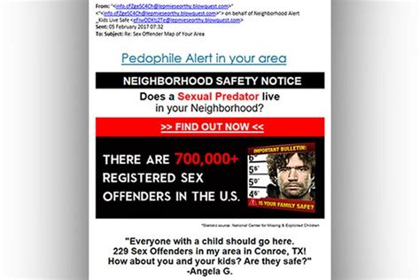 Warning Over Fake Paedophile In Your Neighbourhood Phishing Email