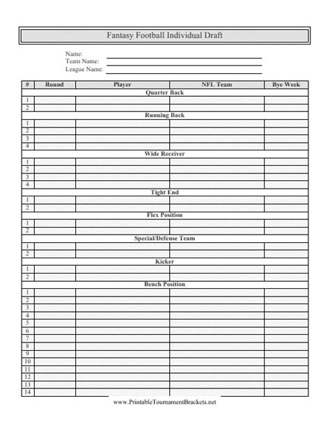 fantasy football draft worksheet support worksheet