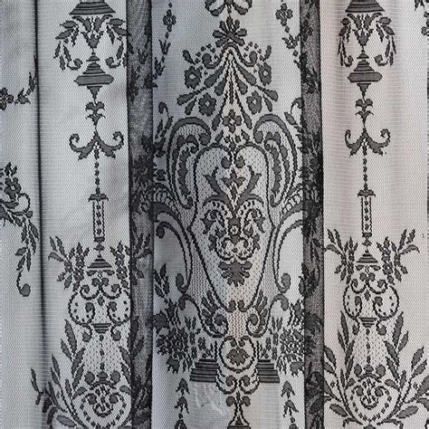 black voile curtain lace damask vintage slot panels rod pocket sheer
