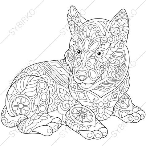 siberian husky adult coloring book page zentangle doodle dog coloring