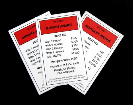 monopoly red title deed game cards stock photo  image