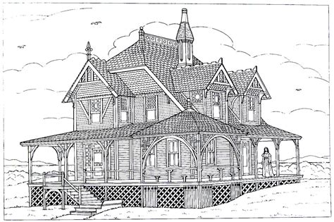 victorian house printable coloring book page    seaside cottage