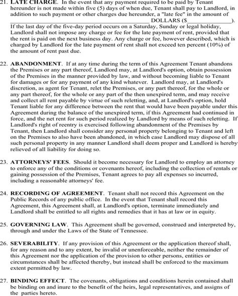tennessee residential lease agreement form   page