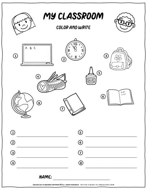 classroom objects worksheet planerium