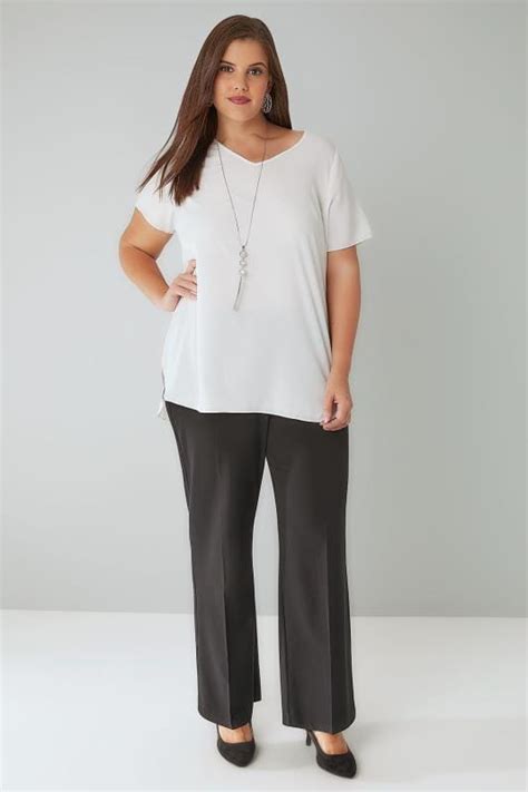 black classic straight leg trousers with elasticated waistband plus size 16 to 36