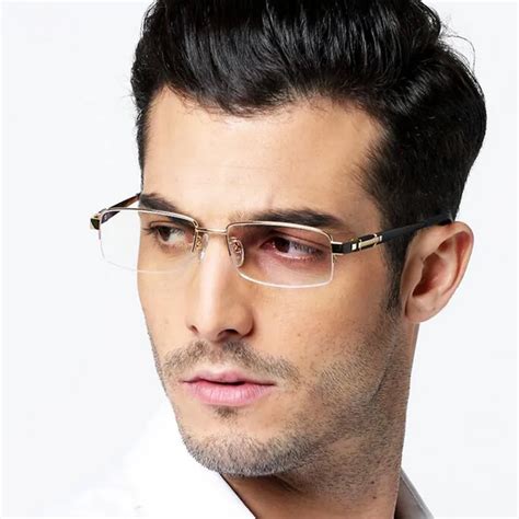 Men Pure Titanium Half Rimless Eyeglass Frames Luxury Glasses Myopia