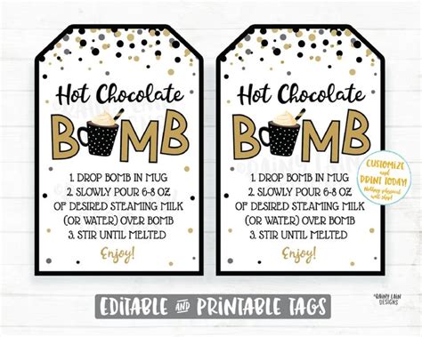 printable hot chocolate bomb tags printable templates