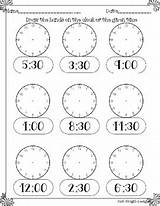 Clock Hour Time Half Worksheet Telling Printable Analog Just sketch template