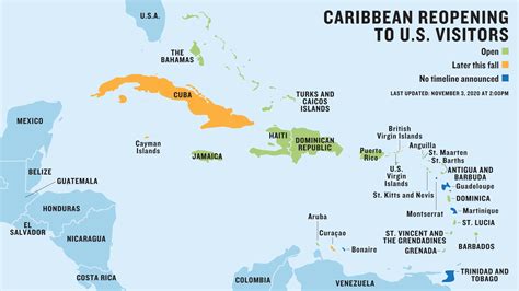 map  caribbean islands open   tourists updated november