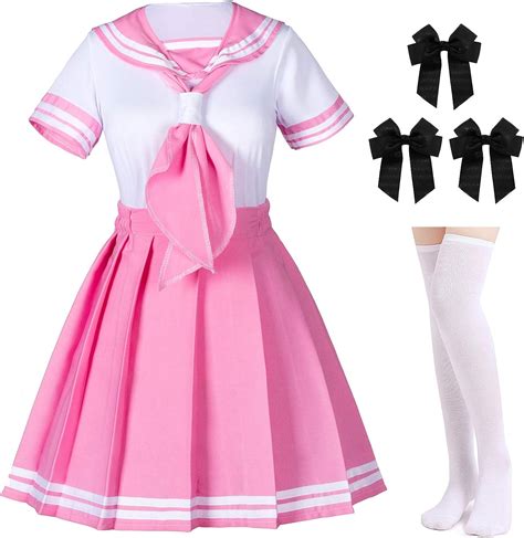 Classic Japanese Anime School Girls Pink Sailor Dress Cosplay Costumes