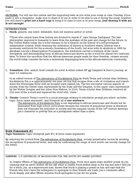 hf synthesis essay outline template  adventures  huckleberry