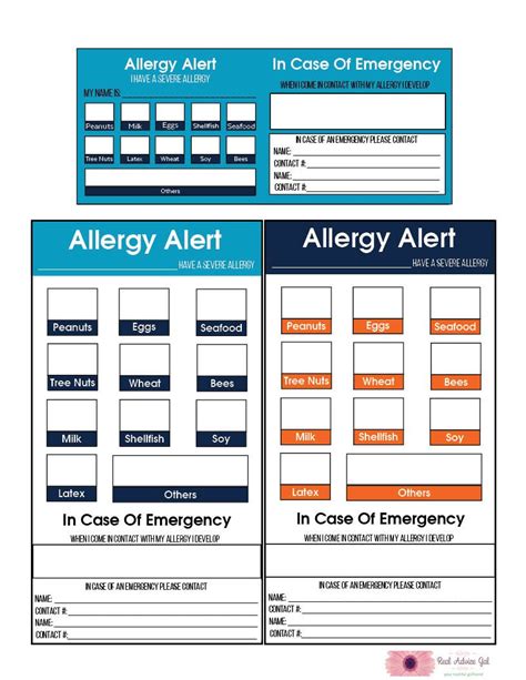 printable allergy cards printable word searches