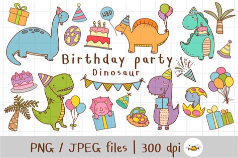 dinosaur birthday party clipart graphic  auntiesduck creative fabrica