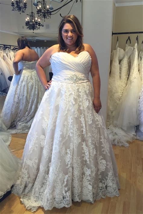 A Line Sweetheart Ruched Satin Lace Plus Size Wedding