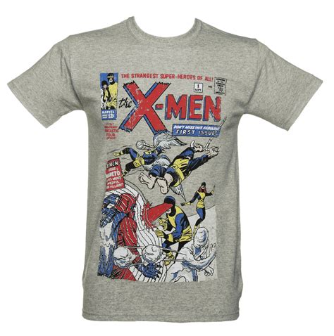 Men S Grey Marl X Men Distressed Vintage Comic Cover Marvel T Shirt
