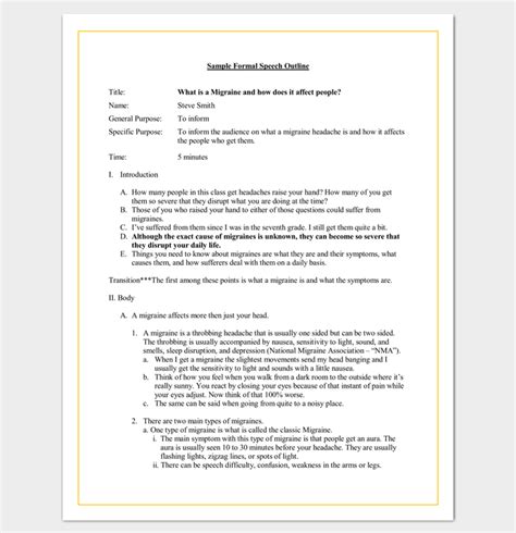 speech outline template  samples examples  formats