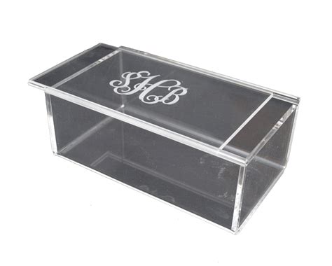 personalized clear acrylic box  sliding lid  monogram