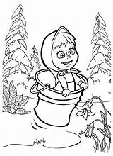 Masha Bear Coloring Pages Jumping Bucket Color Printable Mascha Luna Popular Getdrawings sketch template
