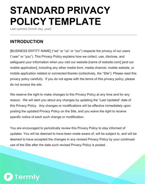 privacy policy templates website mobile fb app termly